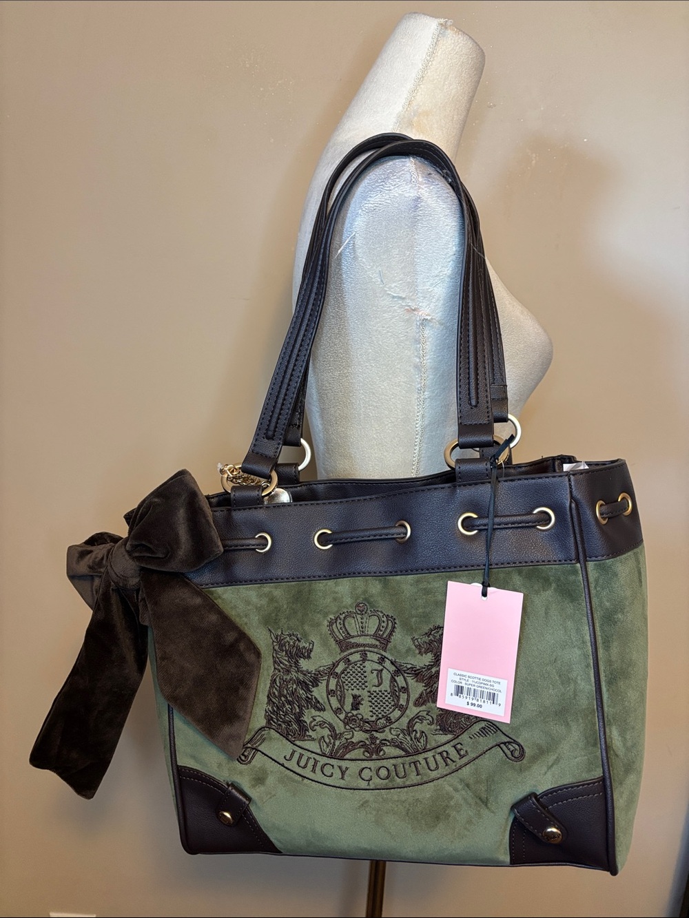 Juicy Couture Classic Scottie Dog Daydreamer Tote-Green And Brown